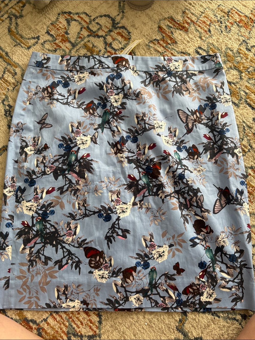 J. Crew Light Blue Floral & Bird Pencil Skirt